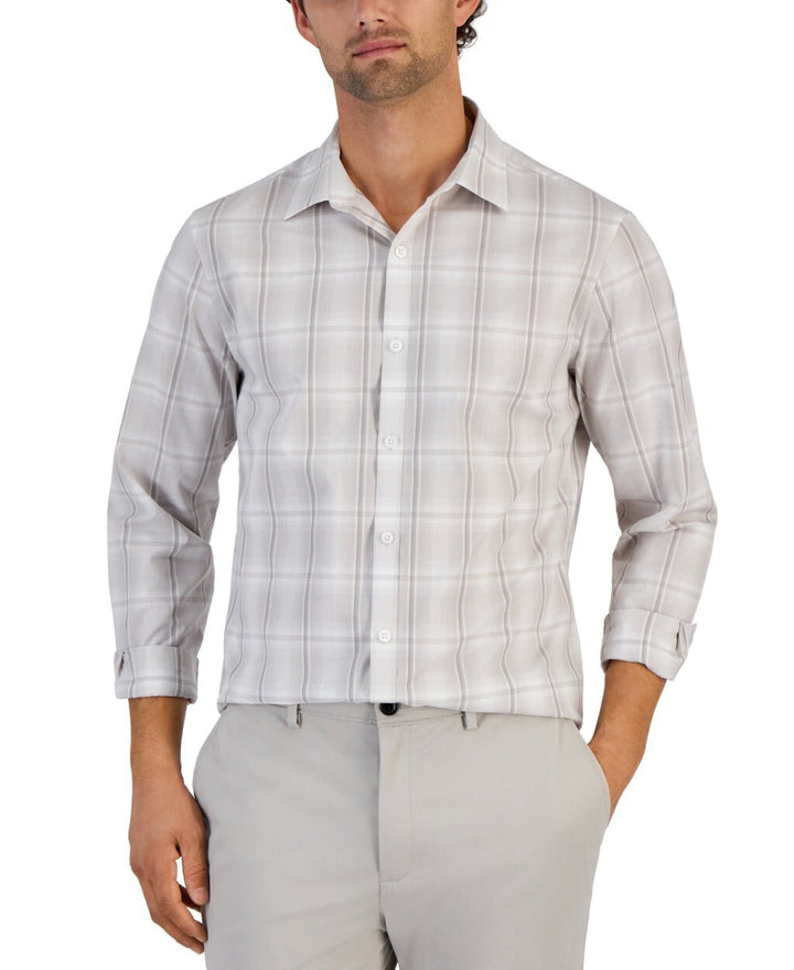 Translation missing: en.Alfani Men's Plaid Print Long-Sleeve Button-Up Shirt London Plane - 2XL