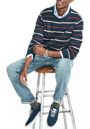 Translation missing: en.Nautica Men's Sustainably Crafted Striped Crewneck Sweater Navy-XL