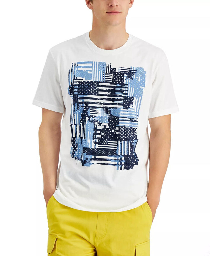 Translation missing: en.Sun + Stone Men's Stars &amp; Stripes Patchwork Graphic T-Shirt Bright White-Medium