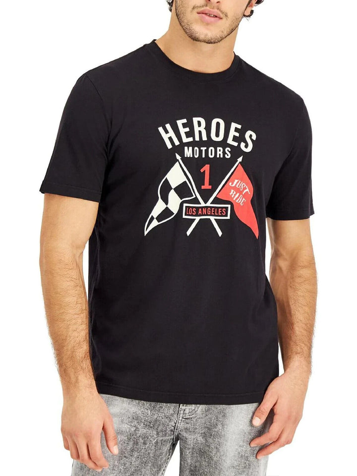 Translation missing: en.Heroes Motors Men's Cotton Crew Neck Flagged T-Shirt in Black-XL