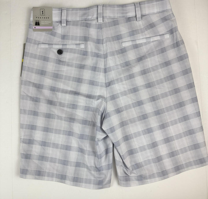 Translation missing: en.PGA TOUR Men's 9in Shadow Plaid Golf Shorts Blue Gray Size 32 Active Waistband