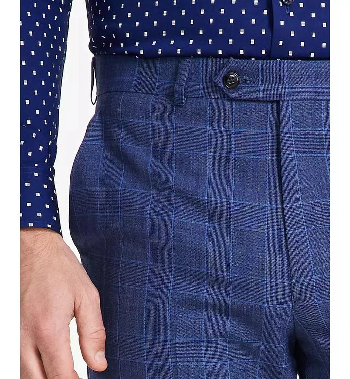 Translation missing: en.Michael Kors Malone Dress Pants Mens 44x30 Blue Plaid Reg-Fit Stretch Wool-Blnd
