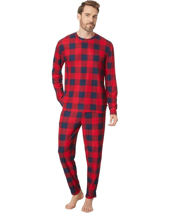 Translation missing: en.Nautica Men's Relaxed Fit 2PC Waffle Buffalo Plaid Pajama Set, Nautica Red-XL