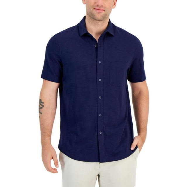 Translation missing: en.Club Room Men's Regular-Fit Textured-Knit Shirt Navy Blue-Small