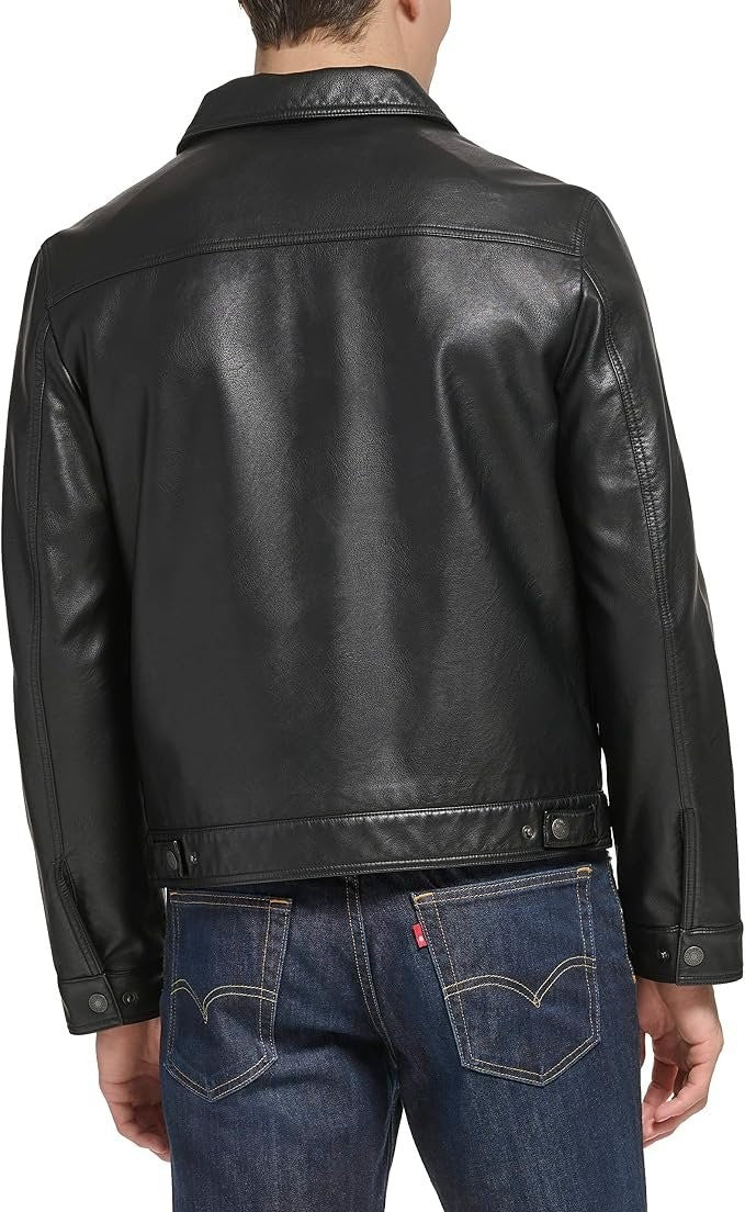 Translation missing: en.Levi's Men's Faux Leather Snap-Zip Front Water-Resistant Jacket - Black-XL
