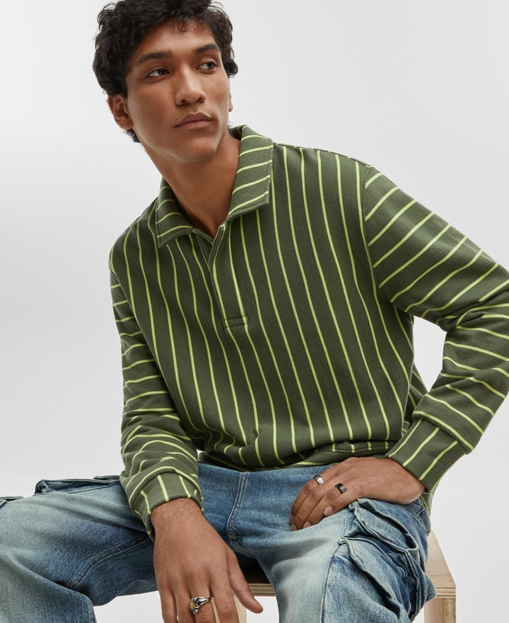 Translation missing: en.Mode of One Men's Relaxed-Fit Long-Sleeve French Terry Polo Shirt Wild Ivy-Large