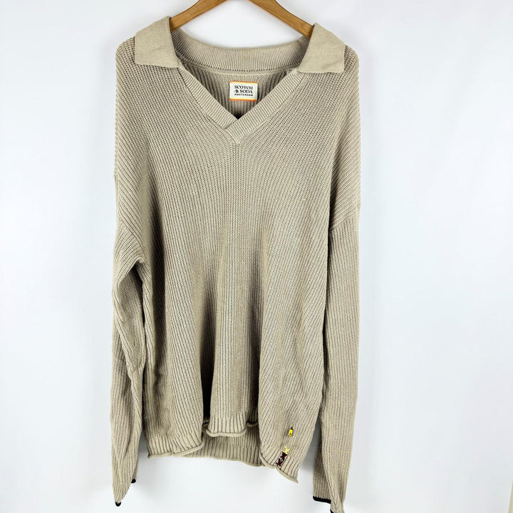 Translation missing: en.Scotch &amp; Soda Men's Organic Cotton Knit Polo Sweater in Beige-XL