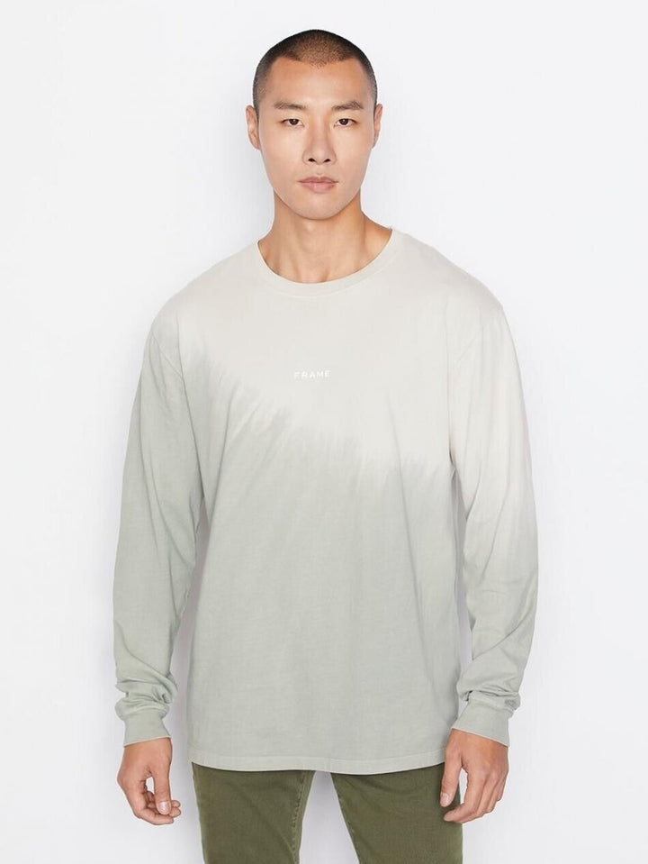 Translation missing: en.FRAME Men's Dip Dyed Two Tone Long Sleeve Tee in Milk Beige Tie Dye-Large