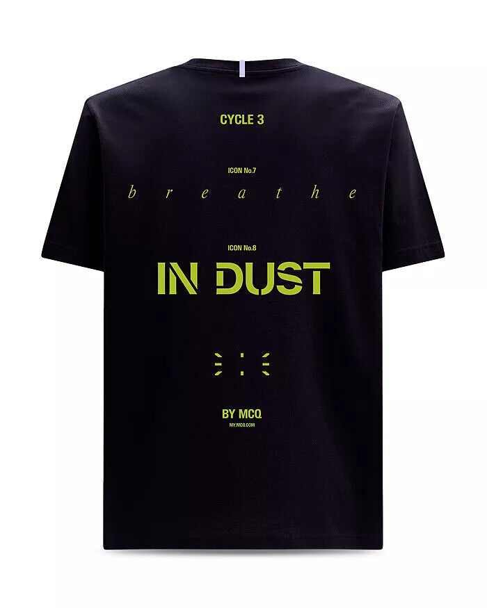 Translation missing: en.MCQ In Dust Cotton Graphic Tee in Black/Green Blast-Size Medium