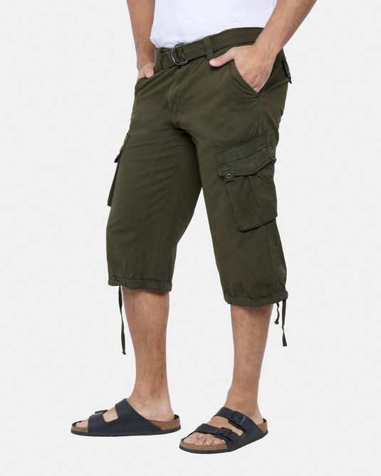 Translation missing: en.X-Ray Men's Belted Capri Cotton Cargo Shorts - Olive-42W