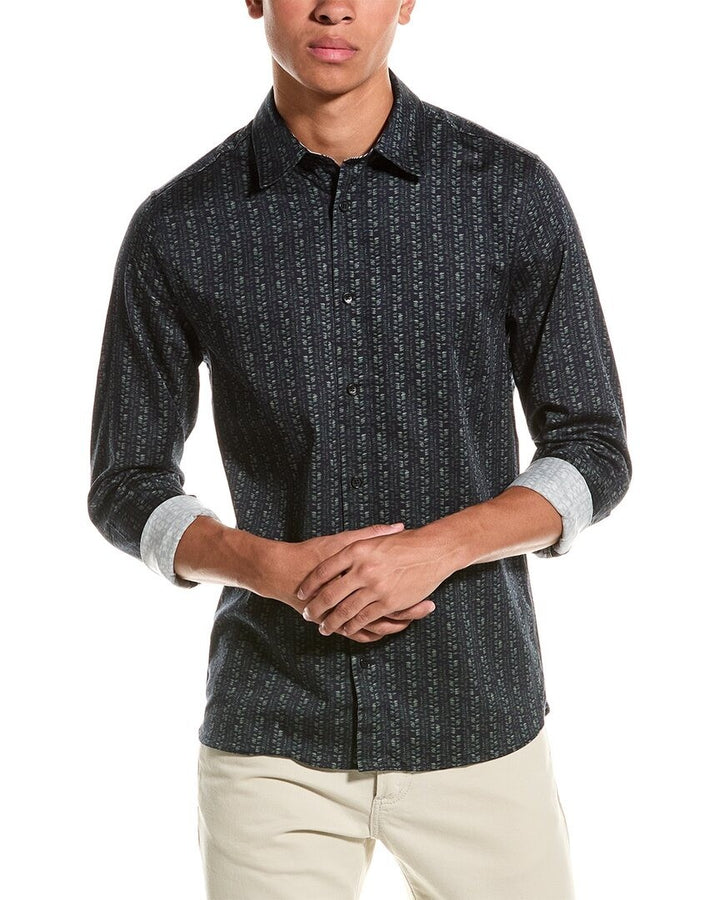 Translation missing: en.Ted Baker London Dunsop Slim Fit Ditsy Leaf Stripe Stretch Shirt Navy-Size 3 Med