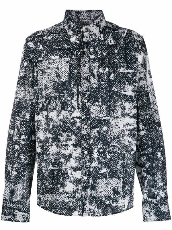 Translation missing: en.Michael Kors All Cotton Geometric Print Long Sleeve Shirt Midnight Blue-Small