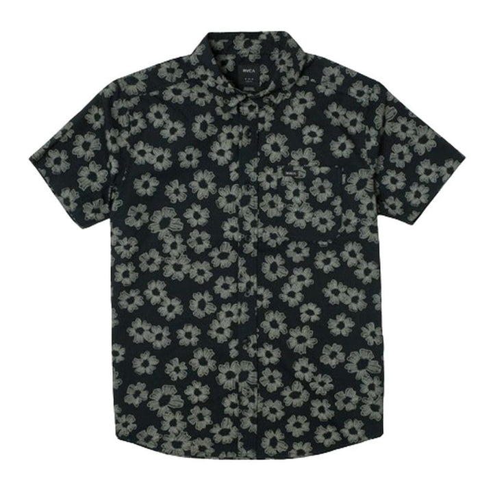 Translation missing: en.RVCA Men's Slim Fit That'll Do Print Short Sleeve Woven Black Floral Shirt Large