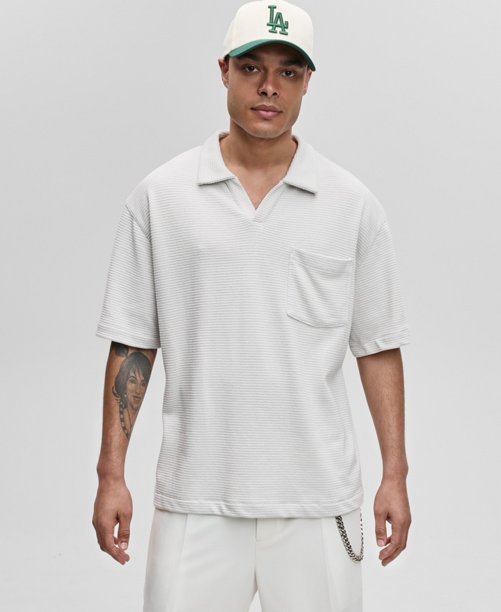 Translation missing: en.Mode of One Men's Textured Knit Polo Shirt Relaxed Fit Bleached Oak-2XL