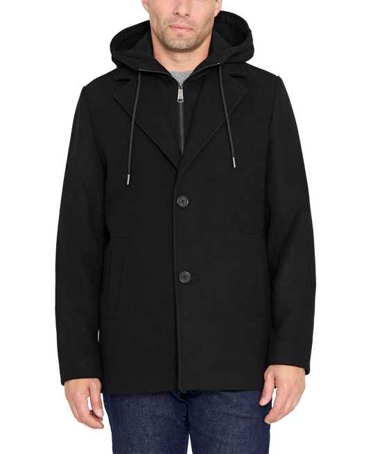 Translation missing: en.Sam Edelman Men's Hooded Wool Blend Coat With Bib - Black-Size XL