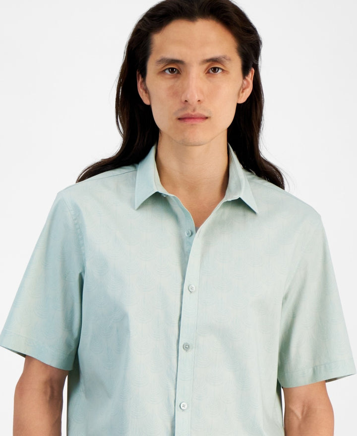 Translation missing: en.Alfani Men's Fern Regular-Fit Stretch Geometric Poplin Shirt Green-Small