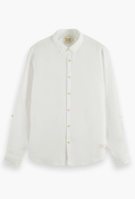 Translation missing: en.Scotch &amp; Soda Men's Reg Fit Linen L/S Shirt with Roll up Sleeves Off White-2XL