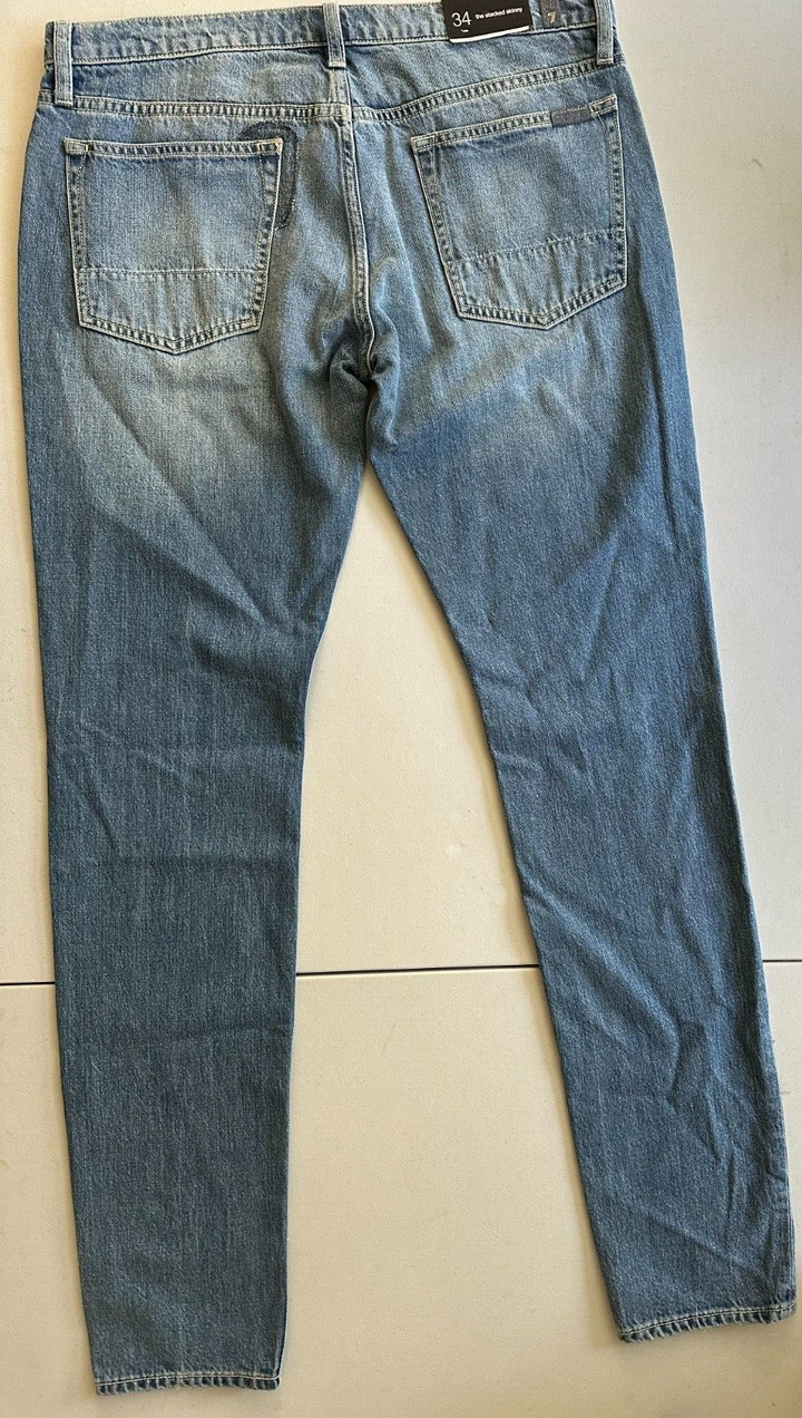 Translation missing: en.7 for All Mankind the Stacked Skinny Jeans in Saturday Afternoon Blue-34/34