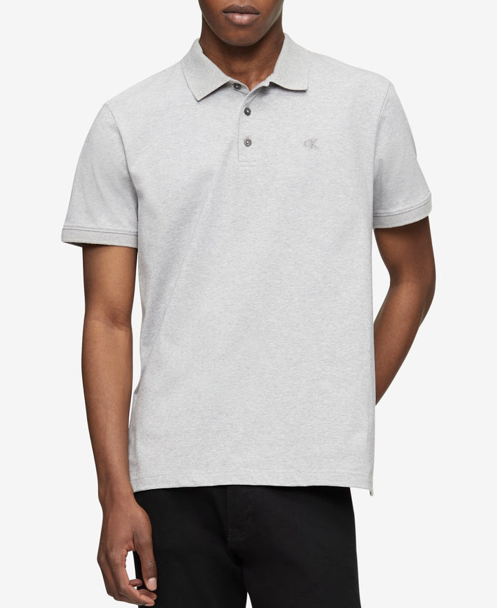 Translation missing: en.Calvin Klein Men's Reg-Fit Smooth Cotton Monogram Logo Polo Shirt Grey Htr-XL