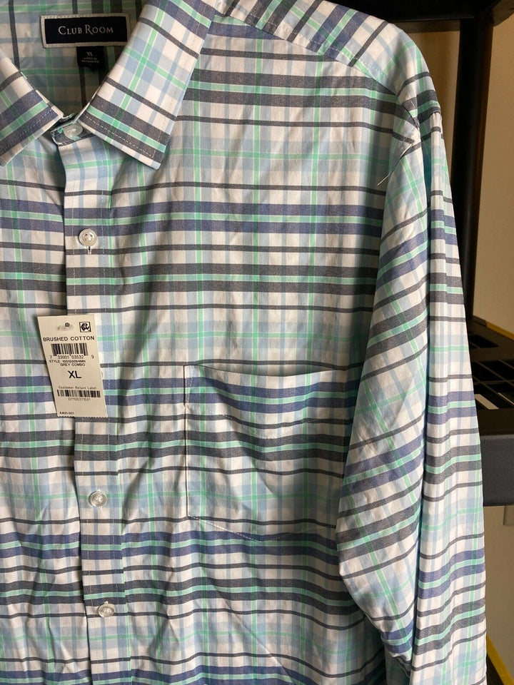 Translation missing: en.Club Room Men's Soft Brushed  Plaid Shirt Grey Combo-Size XLarge