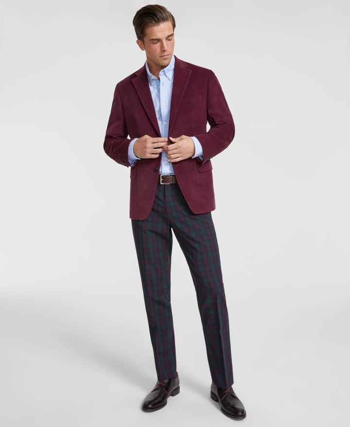 Translation missing: en.Tommy Hilfiger Men's Modern-Fit Corduroy Elbow Patch Sport Coat - Burgundy-40S
