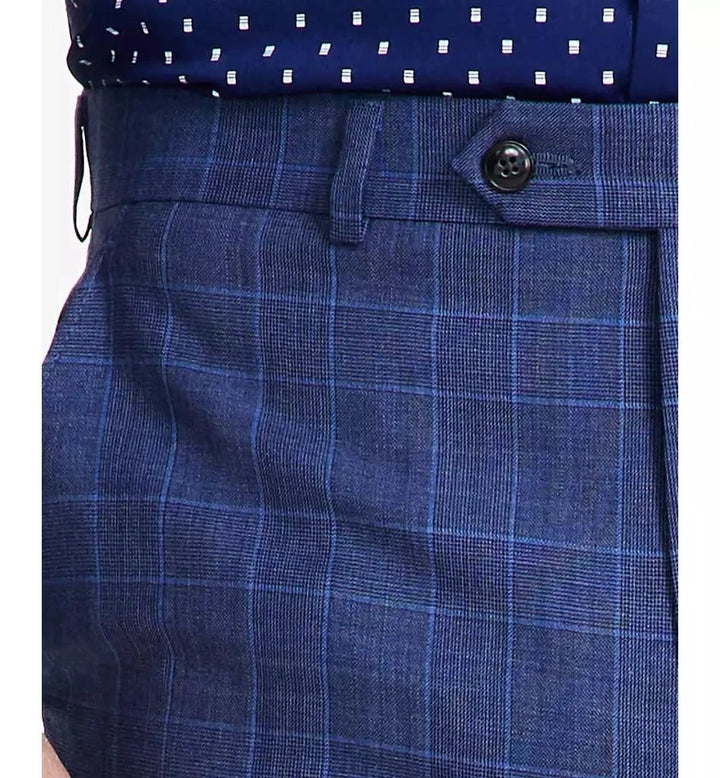 Translation missing: en.Michael Kors Malone Dress Pants Mens 40x30 Blue Plaid Reg-Fit Stretch Wool-Blnd