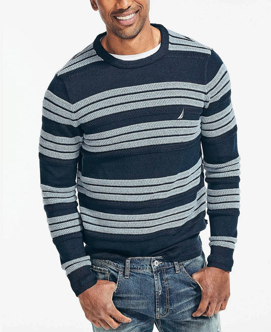 Translation missing: en.Nautica Men's Textured Striped Crewneck Sweater in Navy-Size Medium