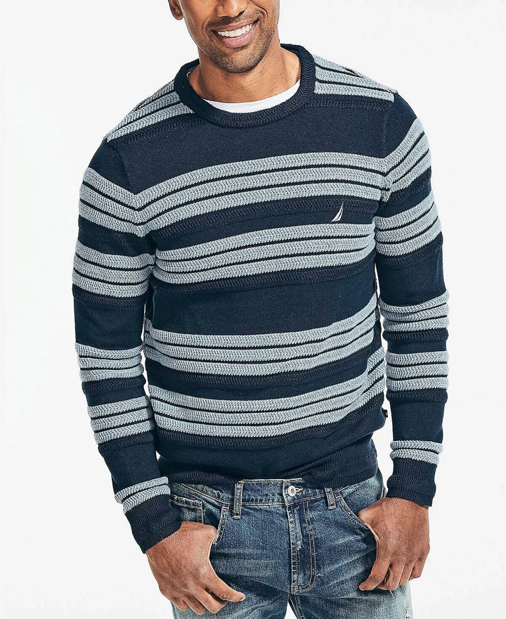 Translation missing: en.Nautica Men's Textured Striped Crewneck Sweater in Navy-Size Medium