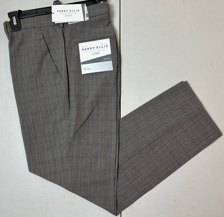 Translation missing: en.Perry Ellis Portfolio Mens Slim-Fit Flat Front Dress Pants-Mushroom Grey-32x32