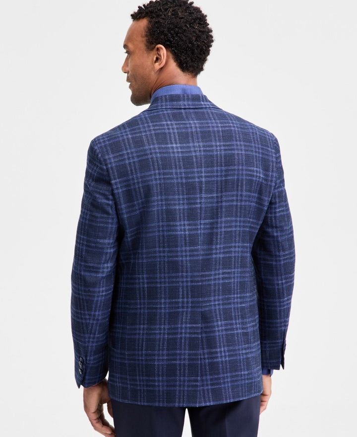 Translation missing: en.Michael Kors Kent Mens Classic-Fit Sport Coat Stretch Plaid Midnight Navy-50R