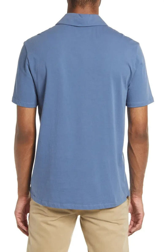 Translation missing: en.Vince Men's Regular Fit Garment Dyed Cotton Polo in Smoke Blue-Size Small