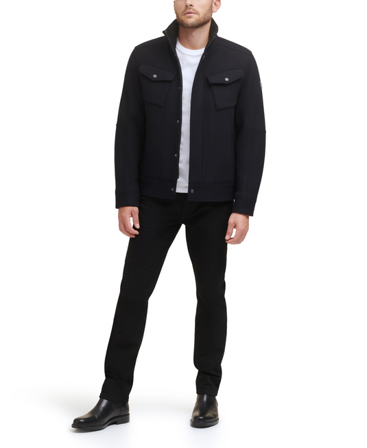 Translation missing: en.Kenneth Cole Mens Textured Wool Blend Sherpa Inner Collar Jacket Black-Medium