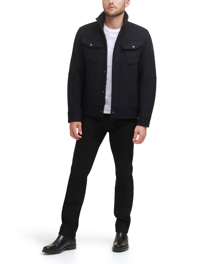 Translation missing: en.Kenneth Cole Mens Textured Wool Blend Sherpa Inner Collar Jacket Black-Medium