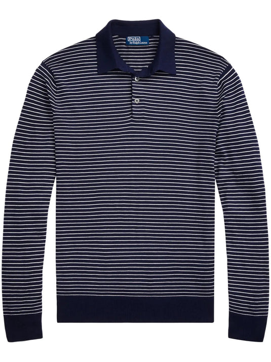 Translation missing: en.Polo Ralph Lauren Men's Cotton Stripe Regular Fit Polo Collar Sweater Navy-Small