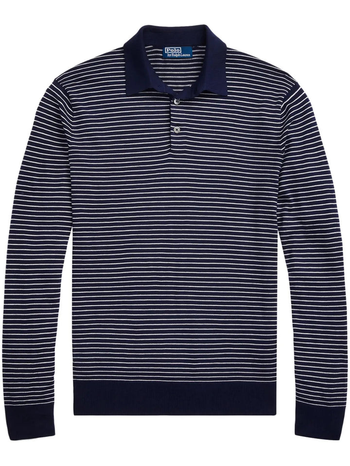 Translation missing: en.Polo Ralph Lauren Men's Cotton Stripe Regular Fit Polo Collar Sweater Navy-Small