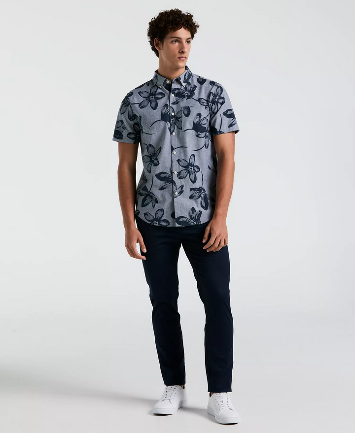 Translation missing: en.Original Penguin Mens Slim Short Sleeve Chambray Print Shirt Dark Sapphire-Large