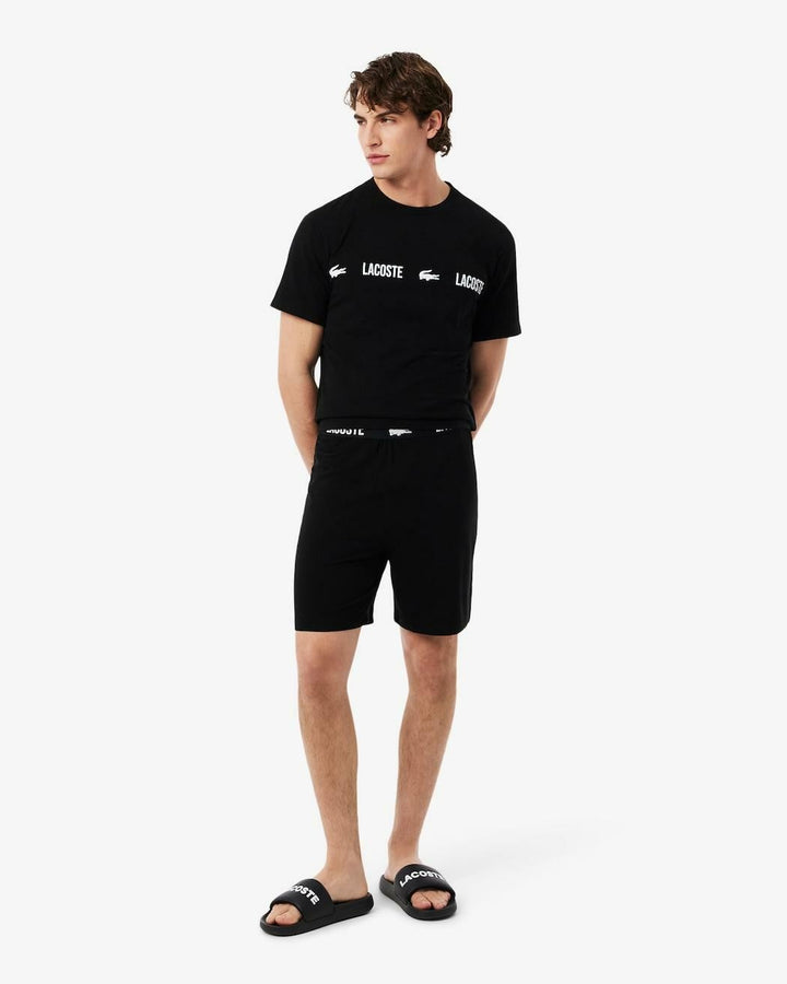 Translation missing: en.Lacoste Men's Straight Fit Logo Band Pajama Shorts Black-Size Small Cotton Blend