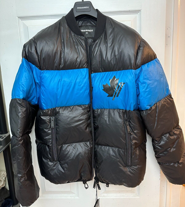 Translation missing: en.DSQUARED2 Men's Down Color-block Puffer Jacket in Black/Blue_Size EU 50 US L 40