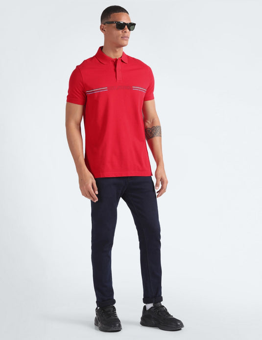 Translation missing: en.Tommy Hilfiger Men's Striped Chest Short Sleeve Polo Shirt - Primary Red-2XL