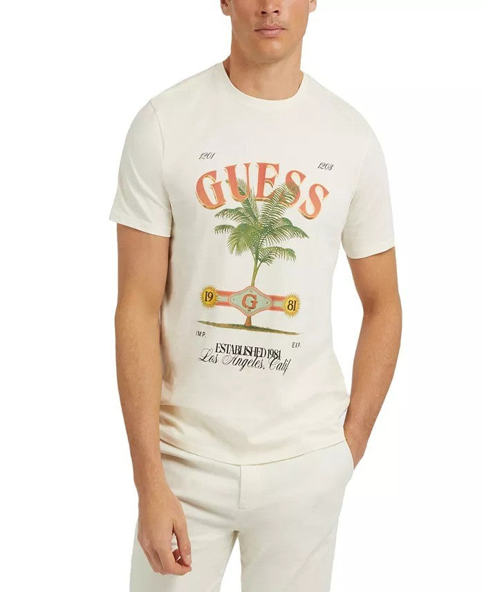 Translation missing: en.Guess Men's Palm Tree Graphic Short-Sleeve Crewneck T-Shirt - Pearl White-Small