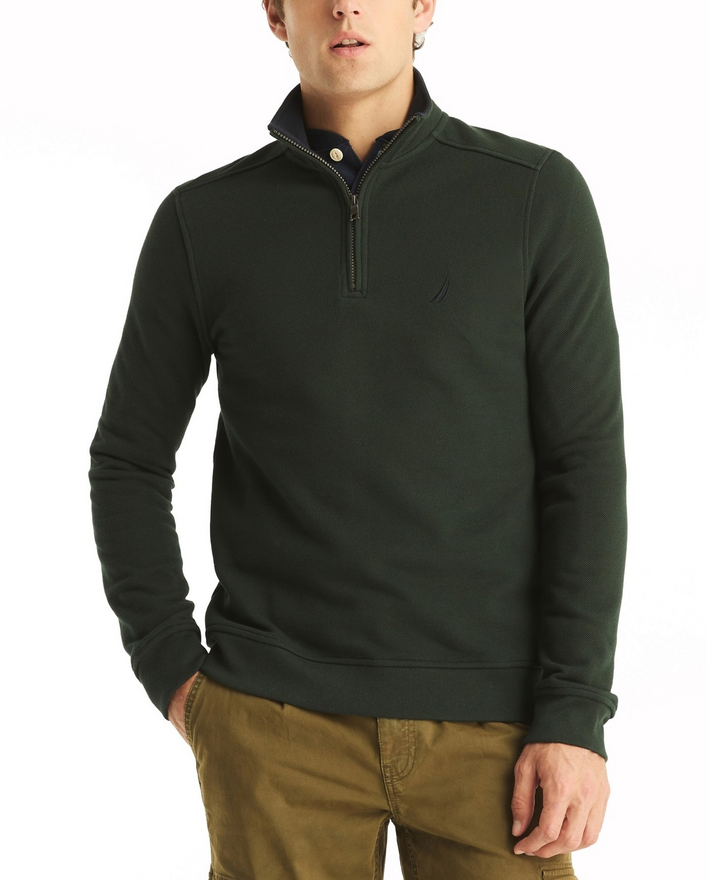 Translation missing: en.Nautica Men's Fleece Quarter-Zip Sweatshirt Kelp Seas Green Pique Fleece-Large