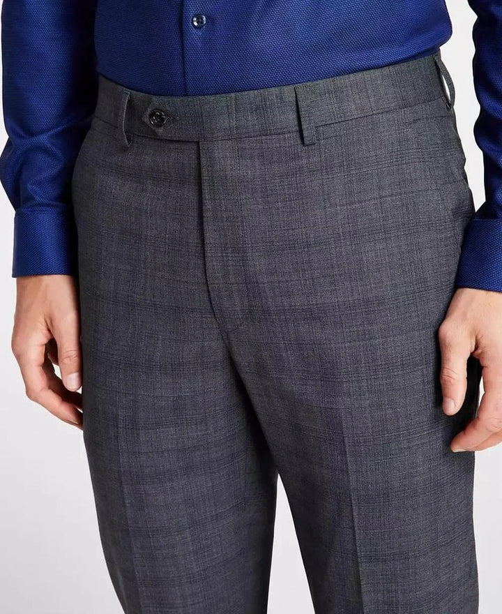 Translation missing: en.Michael Kors Malone Dress Pants Mens 44x32 Grey Plaid Reg-Fit Stretch Wool-Blnd