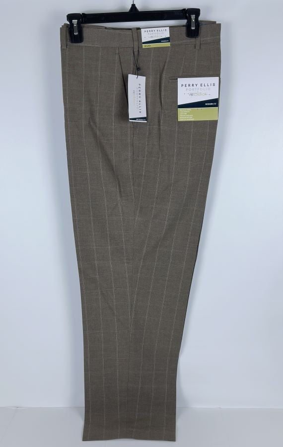 Translation missing: en.Perry Ellis Portfolio Men's Modern-Fit Resolution Dress Pants Dk Beige-40/30