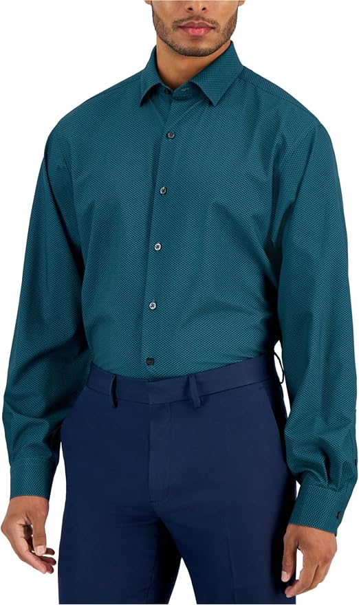 Translation missing: en.Alfani Men's Regular-Fit Maple Geo-Print Dress Shirt Stretch Teal-16-16.5 32/33