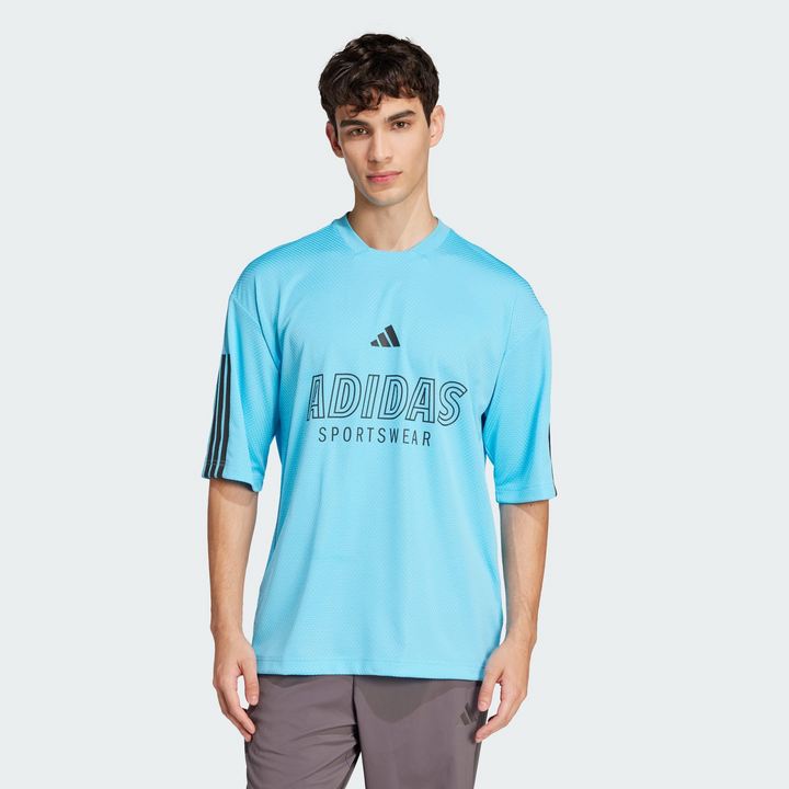 Translation missing: en.Adidas House Of Tiro Graphic Logo T-Shirt Bright Cyan Blue Black-Medium
