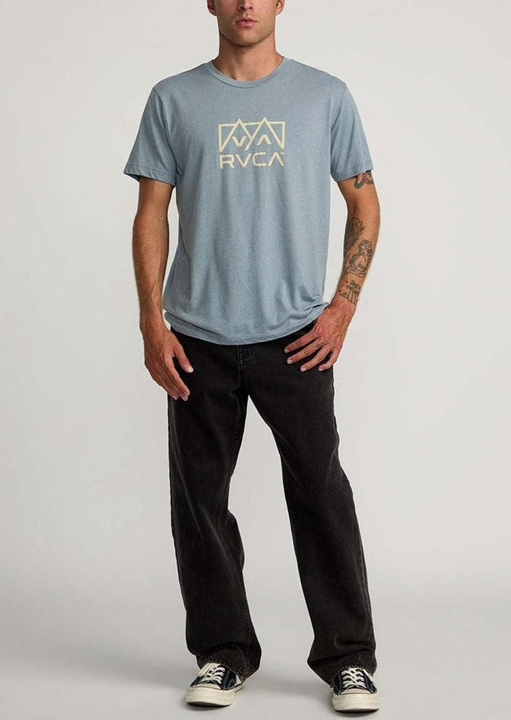 Translation missing: en.RVCA Men's Slim Fit Red Stitch Peak Graphic T-Shirt Flint Stone Blue-2XL