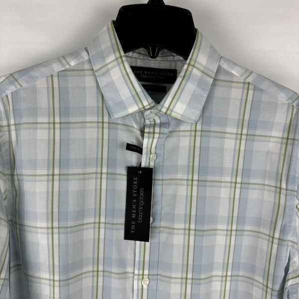 Translation missing: en.The Men's Store at Major Dept Store Casual Stretch Plaid Slim Shirt Blue Sage-XL