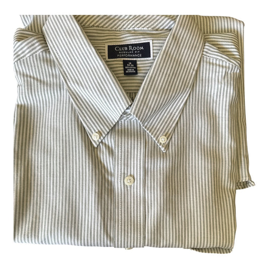 Translation missing: en.Club Room Men's Regular Fit University Stripe Dress Shirt Bronze Green-18 34/35
