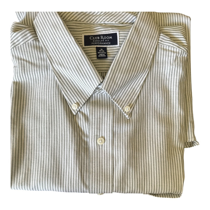 Translation missing: en.Club Room Men's Regular Fit University Stripe Dress Shirt Bronze Green-18 34/35