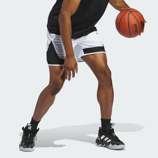 Translation missing: en.adidas Men's Pro Block Basketball Aeroready Shorts 11in Inseam White Black-Small